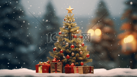 装饰小圣诞树插画图片_冬天森林木屋圣诞节装饰插画18