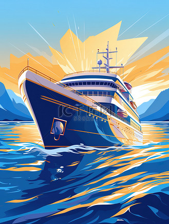 海洋中豪华游轮插画19