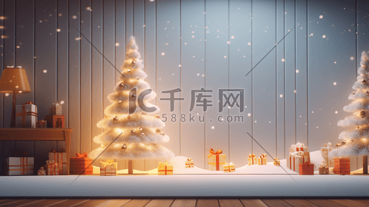 冬天森林木屋圣诞节装饰插画15