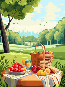 活页方格插画图片_阳光明媚的公园野餐12