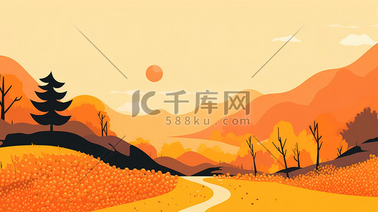 秋天淡黄色风景壁纸插画12