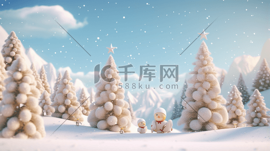小房子装饰插画图片_冬天森林木屋圣诞节装饰插画4