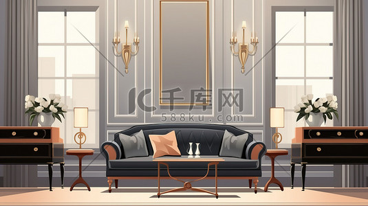 客厅家具插画图片_优雅的客厅家具钢琴15
