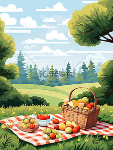 三明治奶酪插画图片_阳光明媚的公园野餐14