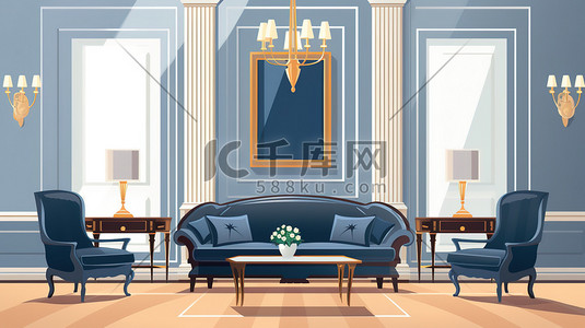 客厅家具插画图片_优雅的客厅家具钢琴7