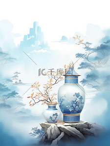 花瓶海报插画图片_青花瓷中国风瓷器海报7