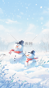 像小孩的娃娃插画图片_点彩冬天雪地里的雪人雪娃娃