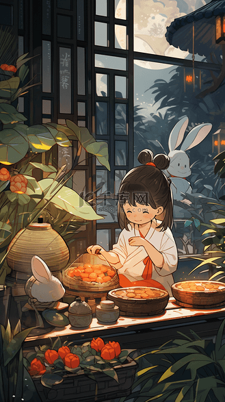 中秋节中国风插画国潮