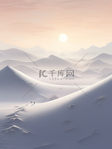 冬天日出插画图片_冬天太阳缓缓升起雪山日出9