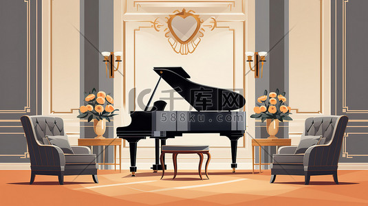 客厅家具插画图片_优雅的客厅家具钢琴13