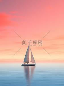 中央空调效果插画图片_日落时分海洋中央的帆船2