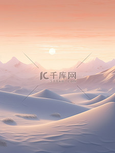 冬天日出插画图片_冬天太阳缓缓升起雪山日出7