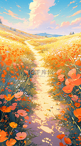 明黄点彩水粉秋天旷野开满山坡的美丽花朵