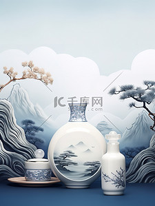 瓷器花瓶插画图片_青花瓷中国风瓷器海报1