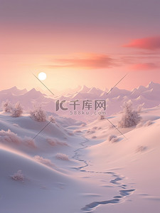 日出插画图片_冬天太阳缓缓升起雪山日出3