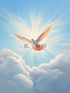 和平的家园插画图片_和平白鸽天空中飞行9