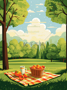 活页方格插画图片_阳光明媚的公园野餐19