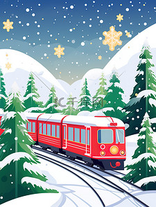 冬天火车行驶穿越森林2