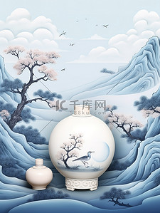 瓷器花瓶插画图片_青花瓷中国风瓷器海报4