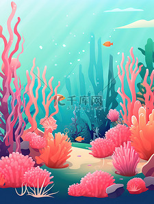 多彩珊瑚插画图片_活力多彩的水底世界15