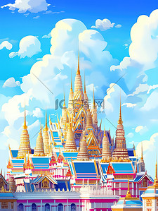 泰国的建筑插画图片_蓝天下的泰国大皇宫18
