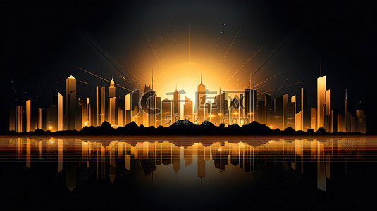金色抽象城市摩天大楼景观16