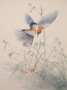 鸟类飞翔插画图片_东方鸟类飞翔的画9