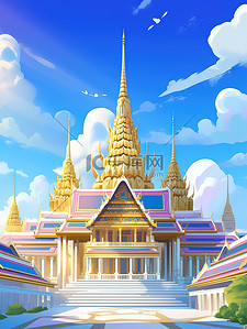 泰国的建筑插画图片_蓝天下的泰国大皇宫9