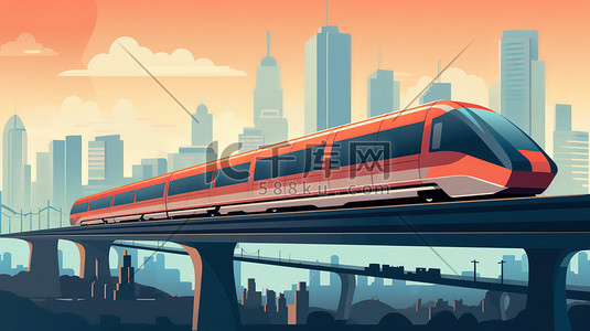 高速隧道入口插画图片_高速磁悬浮列车穿越城市15