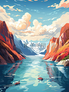 峡谷河流壮美风景插画3