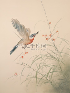 鸟类飞翔插画图片_东方鸟类飞翔的画7