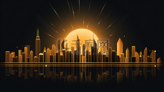 黑色、金色插画图片_金色抽象城市摩天大楼景观13