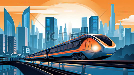 高速隧道入口插画图片_高速磁悬浮列车穿越城市4