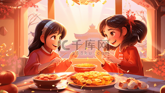 喜庆年夜饭插画图片_喜庆年夜饭美食插画12