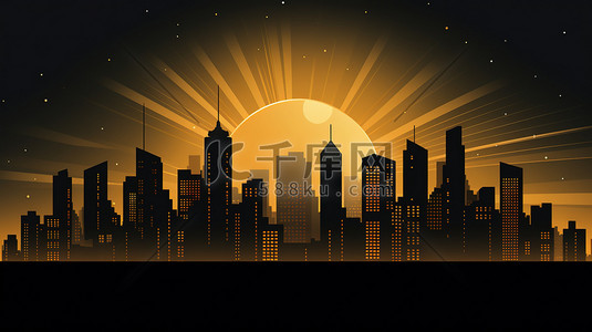 黑色、金色插画图片_金色抽象城市摩天大楼景观12