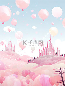 数字气球4插画图片_粉彩色梦幻唯美的城堡4