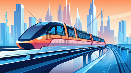 高速隧道入口插画图片_高速磁悬浮列车穿越城市9
