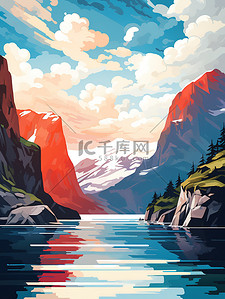 峡谷河流壮美风景插画15