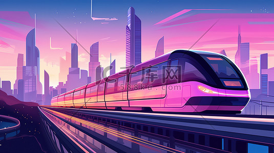 高速轨迹插画图片_高速磁悬浮列车穿越城市18
