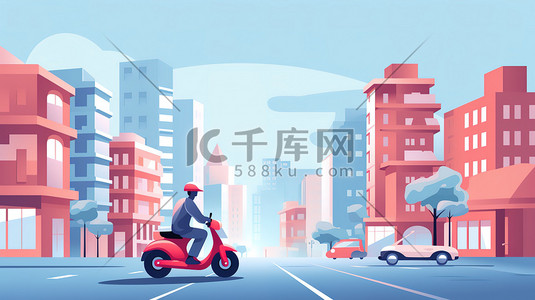 摩托车驾照海报插画图片_骑着摩托车城市交通6