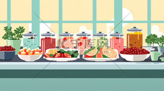自助餐海報插画图片_自助餐厅美食食物12