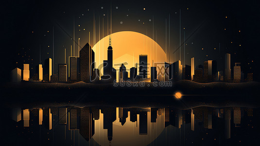 黑色金色插画图片_金色抽象城市摩天大楼景观9