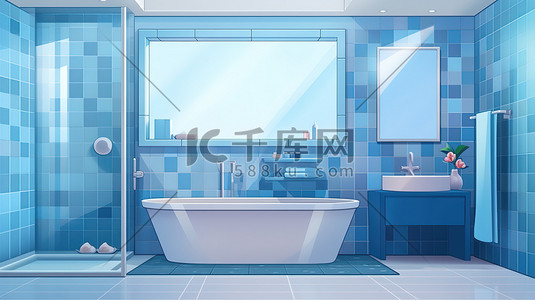 蓝色马赛克瓷砖现代浴室6