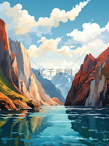 峡谷河流壮美风景插画1