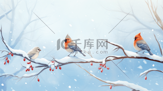 冬季树枝上的鸟插画27