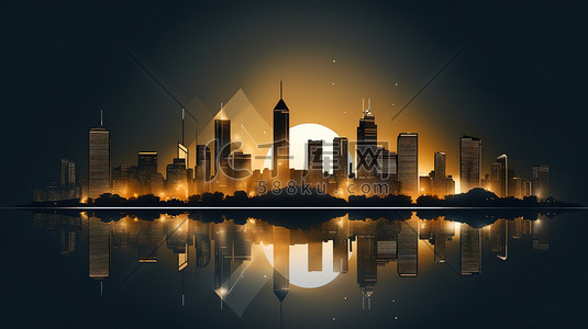 黑色、金色插画图片_金色抽象城市摩天大楼景观8