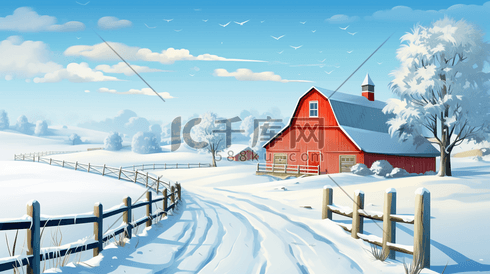 冬季农场风景插画24