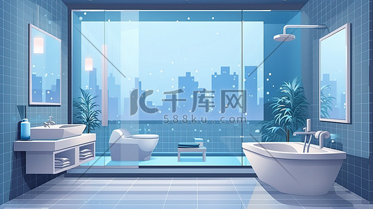 蓝色马赛克瓷砖现代浴室8