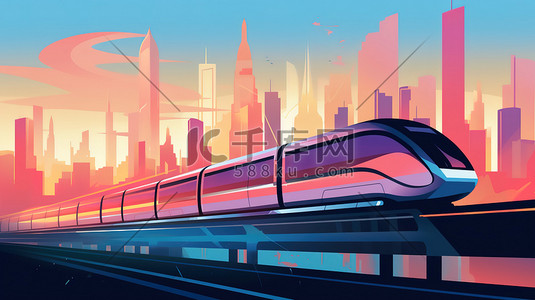 2旅行插画图片_高速磁悬浮列车穿越城市2