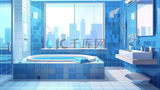瓷砖泡沫插画图片_蓝色马赛克瓷砖现代浴室18